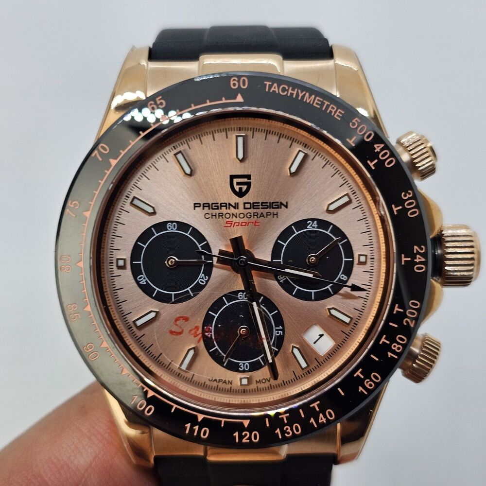 Pagani Design‎ Watch Men's 40MM Gold Dial Black Plastic Red Orange Canvas Bands - Picture 5 of 16